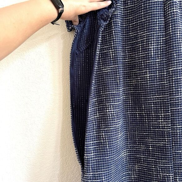 Voy Blue Tweed V-Neck Dress with Contrast Ribbon and Flutter Sleeve Sz S - Picture 8 of 11